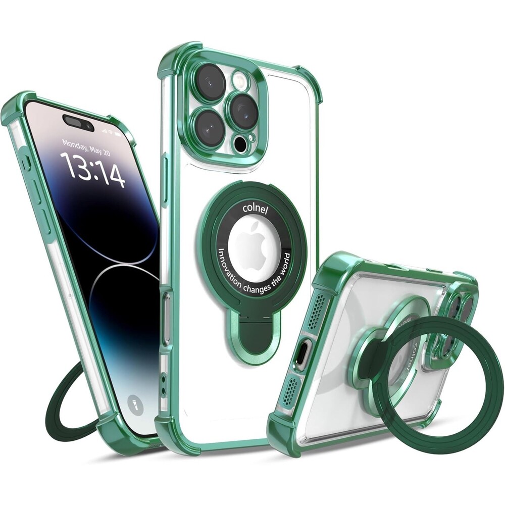 IAIYOXI iPhone 16 Plus Case, Magnetic Ring Stand, Shockproof, Green